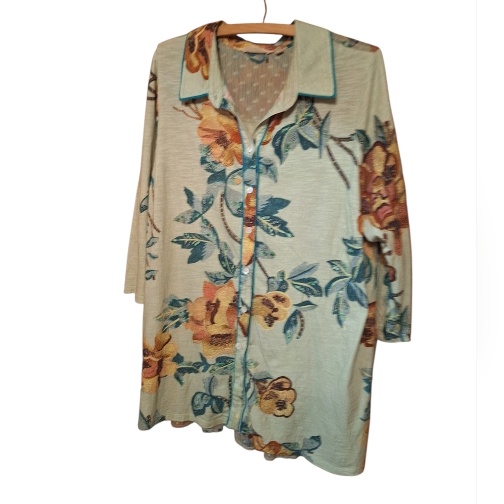 Soft Surroundings Floral Tropical Tiered Back Blouse Ladies Large Boho Beachy